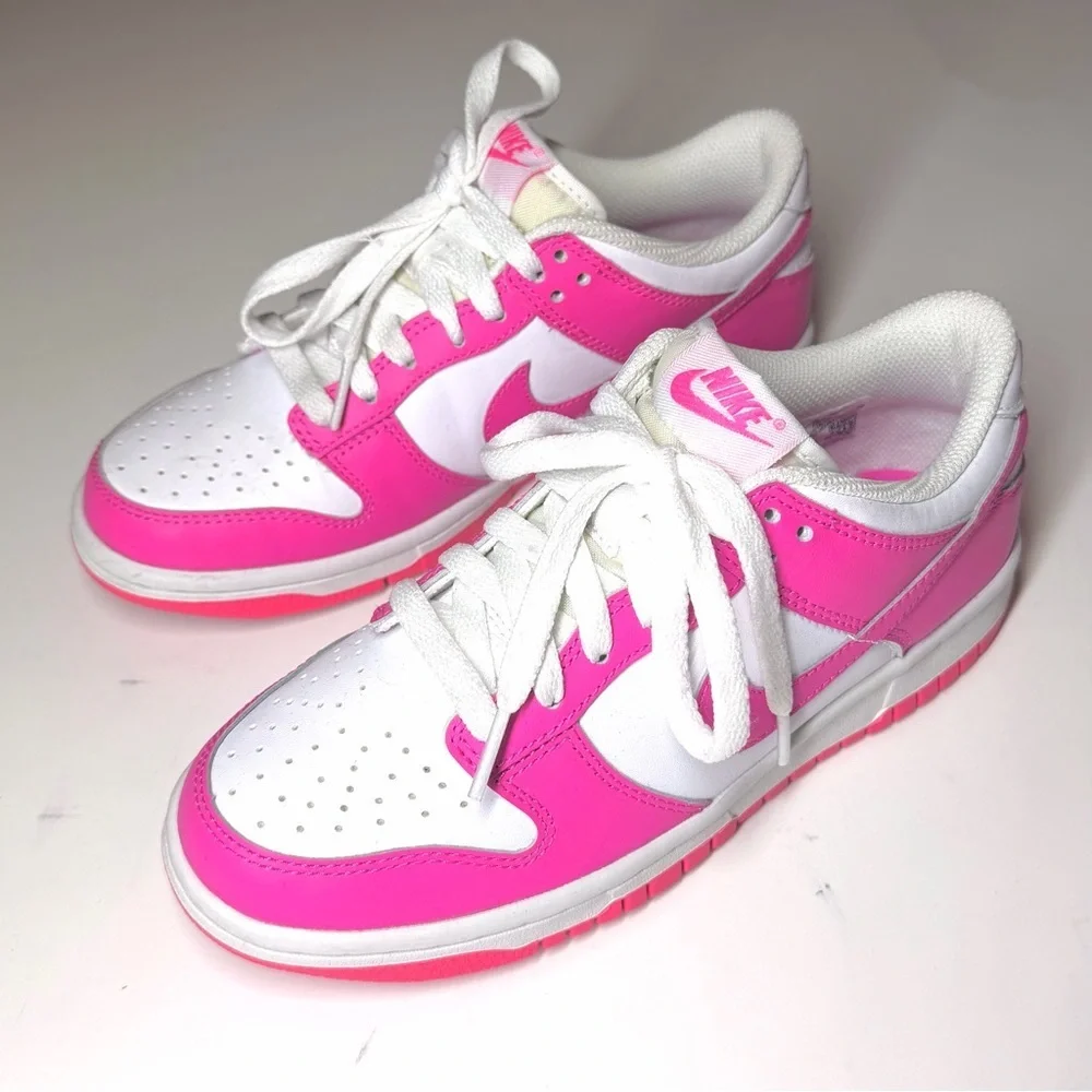 Nike Big Kids Dunk Low GS White/Laser Fuchsia Casual Sneakers Size- 5Y
